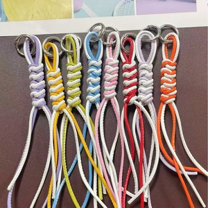 Porte-clés en cuir tressé fait main, cordon simple de 3 mm, lanière pour téléphone portable, pendentif nœud diamant, accessoire de bijouterie DIY - Product Image 5