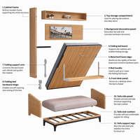 Lit escamotable Queen Size en bois avec bureau intégré et rangement pour chambre et appartement