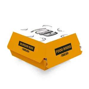 Custom logo Eco Biodegradable Disposable Kraft Paper Food Storage Container Sandwich Hamburger Box Packaging