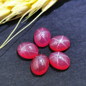 Redleaf Batu Permata Longgar Sintetis Oval Cabochon Batu Mawar Harga Batu Ruby Korundum Bintang