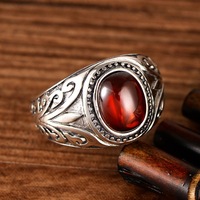 Bague en agate rouge et noire pour homme, émail antique, lourde, en argent sterling 925, bijoux de mode