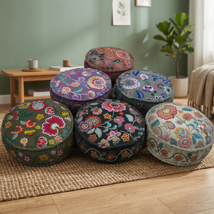 Nouveautés 2022, pouf décoratif personnalisé, tissu bohème, broderie, magnifique motif floral imprimé, ensemble multi-pièces - Product Image 3