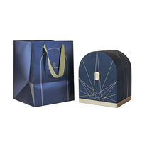 Boîte cadeau de luxe personnalisée écologique bleu marine à double porte pour le Festival de la Mi-Automne, avec décoration LED Lune et Lapin, fermeture magnétique