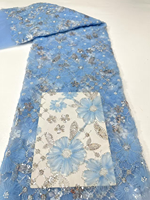 NI.AI Nouvelle dentelle élégante perlée avec pierres brodées et paillettes, tissu en dentelle filet pour robes de mariée, fêtes et anniversaires