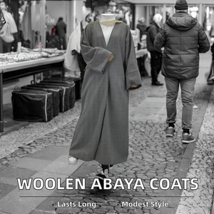 ZY Handmade Open Woolen Coats Pockets Modest Turkish Muslim Women's ECO-FRIENDLY Winter Abaya <b>Dress</b> Ramadan Thick Traditional - Product Image 2