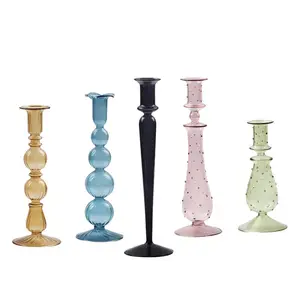 Wholesale new design european style colored glass candlesticks romantic candelabra tall glass candle holder