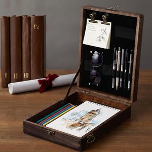 Bolso Bandolera de Madera Rectangular, Color Quemado Intenso, Caja de Almacenamiento para Dibujo, Maletín Portátil para Escritor, Uso en Exteriores - Product Image 3