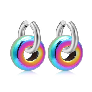 Boucles d'oreilles créoles en hématite noire naturelle, en acier inoxydable, résistantes à la décoloration, même style que les blogueurs d'Instagram, pour hommes - Product Image 6