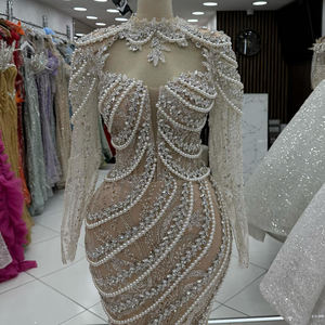 Abito da sera di fascia alta senza spalline da donna abito da ballo con strass con perline e sirena abiti da festa - Product Image 2