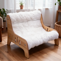 Canapé en bois pour chaton d'intérieur, cadre incurvé en bois courbé, coussin en peluche pour chats et petits chiens, salon