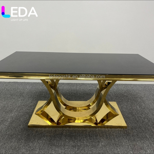 Table de banquet rectangulaire en verre trempé LEDA, luxe moderne, or, écologique, durable, pour mariage, hôtel, événements en plein air - Product Image 5