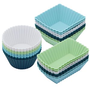 OEM Round Square and Rectangular <b>Silicone</b> Muffin Cups Reusable Cupcake Liners Molds for <b>Baking</b> 3 Shapes Lunch Box Bento Dividers - Product Image 1