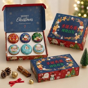 Christmas Scented Soy Wax Jar <b>Candle</b> 6-Piece Holiday <b>Gift</b> Box with Santa Snowman Design - Product Image 1