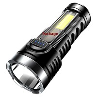 Lampe torche LED OEM avec lumière latérale COB, rechargeable par USB, faisceau puissant 300M, torche ABS pour secours d'urgence, camping en plein air, logo personnalisé