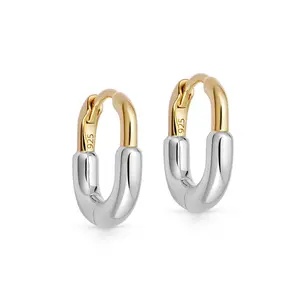 Fashion New Designer Jewelry 18k Gold Plated 925 Sterling Silver U-shape Huggie Hoops Earrings