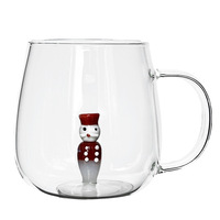 Taza de Vidrio Creativa con Figura de Animal 3D, Taza de Café Transparente de Borosilicato con Asa de Color, Linda Taza de Vidrio con Animal en el Interior