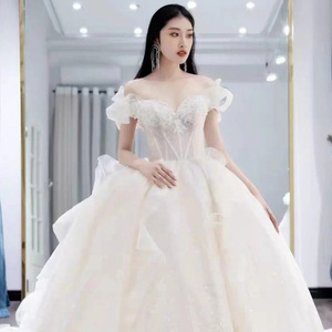 S0009H Off-Shoulder Luxury Bride Wedding Dress High Quality Royal Design with Dreamy Starry Sky Trailing Lace Decoration - Product Image 6