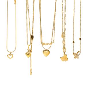 Modeschmuck Lange Doppelschichtige Herz-Kettenanhänger 18k Vergoldete Edelstahl Mehrschichtige Kettenglieder Wasserdichte Halskette - Product Image 1