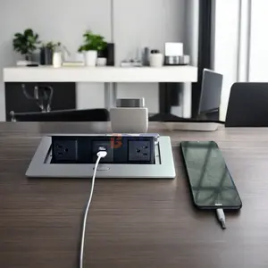 US Standard Power Hub with Clamp Data and USB Charging for Adjustable Height Standing Desks Tabletop Socket