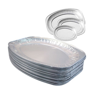 33.5oz Silver Disposable Recyclable <strong>Aluminum</strong> <strong>Container</strong> Lunch Box with Plastic Lid Food Grade Oval Shape for Restaurant Takeout - Product Image 1