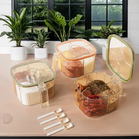 Pot à épices carré transparent 4-en-1 écologique pour la maison, avec compartiments multiples pour le poivre, cuillère incluse, compatible lave-vaisselle et four