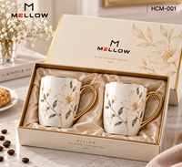 Tasse à café élégante en porcelaine blanche à motif floral de magnolia, avec poignée dorée et bordure dorée, 12 oz, pour les cafés