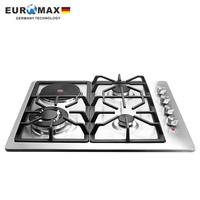Table de cuisson à gaz encastrable OEM/ODM d'usine, 3 brûleurs gaz et 1 plaque électrique, en acier inoxydable, pour usage domestique