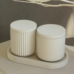 Vases à bougies cylindriques en céramique de luxe, couleur personnalisée, finition mate, vides, modernes, avec couvercles - Product Image 2
