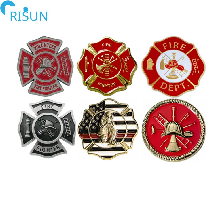 Manufacturer 3D Enamel Fire Dept Department Firefighter Fireman Award Lapel Pins Badges Brooches Custom Fireman Enamel Pin