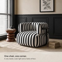 Fauteuil simple rayé de style Mid-Century Modern, fauteuil d'appoint rétro pour balcon, salon ou hôtel