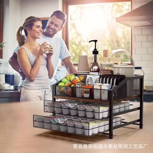 ชั้นวางเก็บกาแฟแบบ 3 ชั้น วัสดุเหล็ก พร้อมลิ้นชักเลื่อนสำหรับจัดระเบียบในครัว - Product Image 2