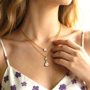 Collar Doble de Acero Inoxidable con Logotipo Personalizado, Resistente al Deslustre, Impermeable, Chapado en Oro de 18k, con Circonitas, para Mujer - Product Image 2