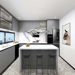 Juego de Muebles de Cocina Modernos de Estilo Europeo en Gris |   Diseño Modular sin Marco y Cierre Suave |   Muebles de Diseño Gratuito y Fabricación en China en 48 Horas - Product Image 1