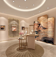 Vitrine d'exposition de bijoux LED incurvée de luxe sur mesure avec cadre en bois et métal pour centre commercial haut de gamme et magasin de bijoux