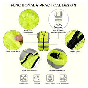 Vêtements de sécurité réfléchissants haute visibilité, gilet en tissu maillé avec bandes réfléchissantes de 5 cm, gilet de sécurité multi-poches - Product Image 5