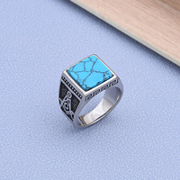 Bague personnalisée en acier inoxydable avec pierre naturelle et motif maçonnique AG, design vintage, pour homme, style hip-hop