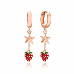 Strawberry and North Star Design <b>Dangle</b> <b>Earrings</b> Fine Jewellery Turkish Handmade Wholesale 925 Sterling <b>Silver</b> Jewelry - Product Image 2