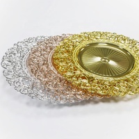 Nouvelles Assiettes de Présentation Rondes de 13 Pouces Style Européen pour Mariage Fête, Décoration de Table, Dorées Argentées à Motif Floral en Plastique