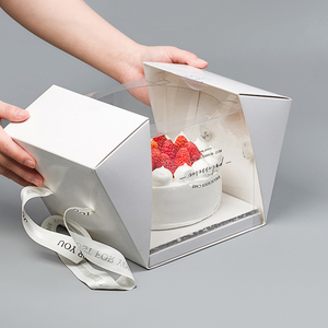 Giá rẻ tùy chỉnh cupcake xử lý Hộp 4 "6" 8 bánh hộp vuông trong suốt túi băng phân vùng hộp PVC takeout cao cấp bánh sinh nhật bo - Product Image 3