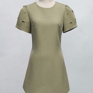 Vestidos Casuales al por Mayor, Personalizados OEM/ODM, de Alta Calidad, Color Sólido, con Relieve, Diseño Simple, Tela Jacquard, Mangas Abullonadas - Product Image 5