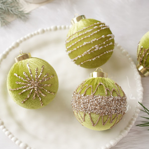 4Pcs Elegant <b>Glitter</b> Velvet Christmas Tree Ornaments 3.15 Inch 4 Style Flocked Christmas Balls Ornaments Xmas Balls - Product Image 2