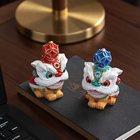 Ornement de danse du lion de style chinois haut de gamme, décoration créative en résine pour table à thé de bureau