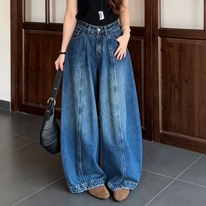 Jean baggy taille haute pour <span class=keywords><strong>femme</strong></span>, coupe large, en denim délavé vintage avec coutures apparentes, <span class=keywords><strong>pantalon</strong></span> décontracté ample style streetwear - Product Image 1