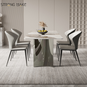 Escandinavo de lujo moderno <span class=keywords><strong>cocina</strong></span> comedor de metal inoxidable de <span class=keywords><strong>alta</strong></span> calidad <span class=keywords><strong>mesa</strong></span> de comedor rectangular de mármol mesas de comedor - Product Image 6