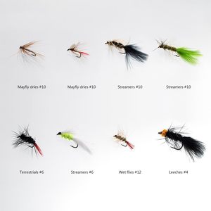 Cao cấp 64-Piece Fly câu cá các loại ruồi kit bao gồm khô ướt ruồi nymphs streamers terrestrials đỉa cho Pike kim loại - Product Image 2