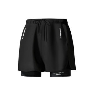 Pantalones cortos de entrenamiento de secado rápido para hombre con forro interior de tela tejida para correr, nadar, playa y uso casual. - Product Image 2