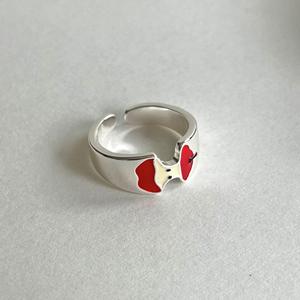 Ping'an Xile S925 Pure Silver Red Drop Glue Apple Core <b>Ring</b> Fresh Playful <b>Fashion</b> <b>Ring</b> with Unique Personality Gift - Product Image 1