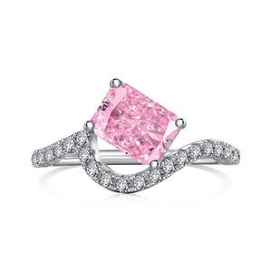 Fabriekslevering op maat gemaakte sieraden roze zirkonia ring 8A ijs geslepen blauwe 925 sterling zilveren ring dames hart diamant trouwringen - Product Image 3