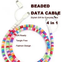Kabel Data USB C 4 in 1 Berwarna Cerah dengan Manik-Manik, Hadiah Menarik, Aksesoris Elektronik