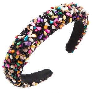 Diadema de cuentas de piedra colorida de Venta caliente de estilo barroco banda de pelo de mosaico de presión de moda para mujeres - Product Image 5